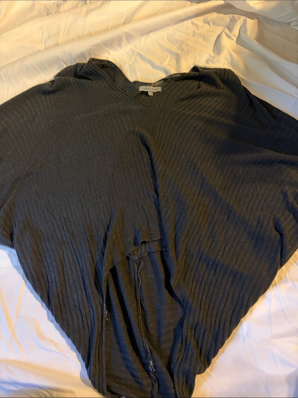 Tempo Paris Black Ribbed Poncho Shrug